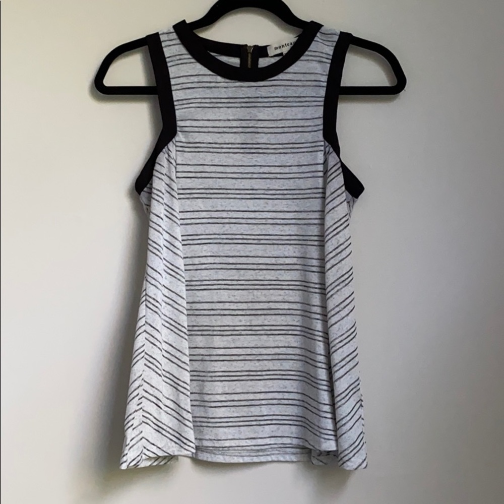 Monteau black and grey striped sleeveless shirt